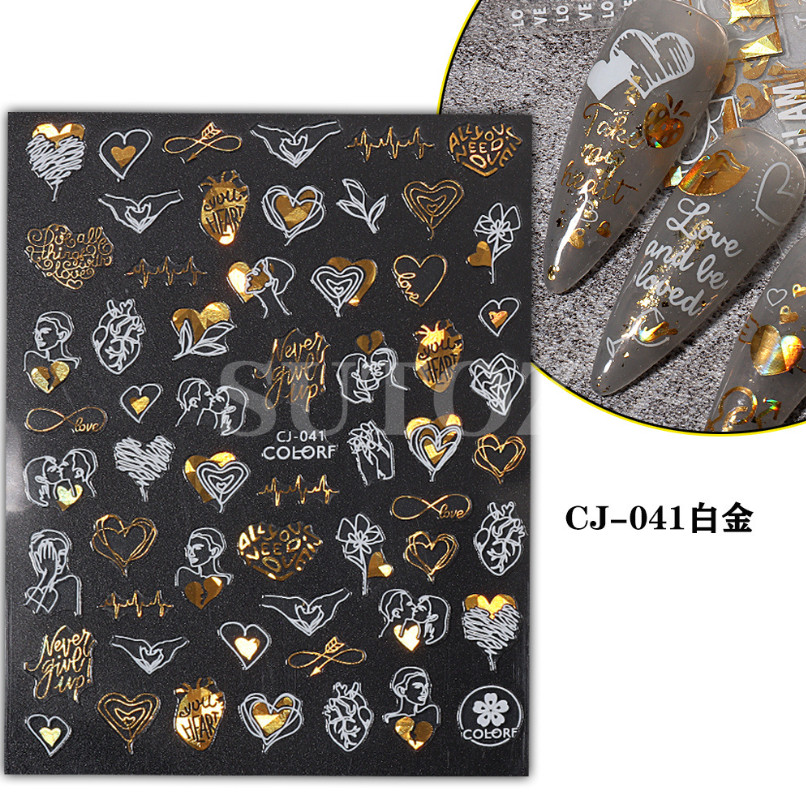 3D Nail Art Sticker Gold White Heart Rose Flower Kiss Lace Valentine Bridal NH11