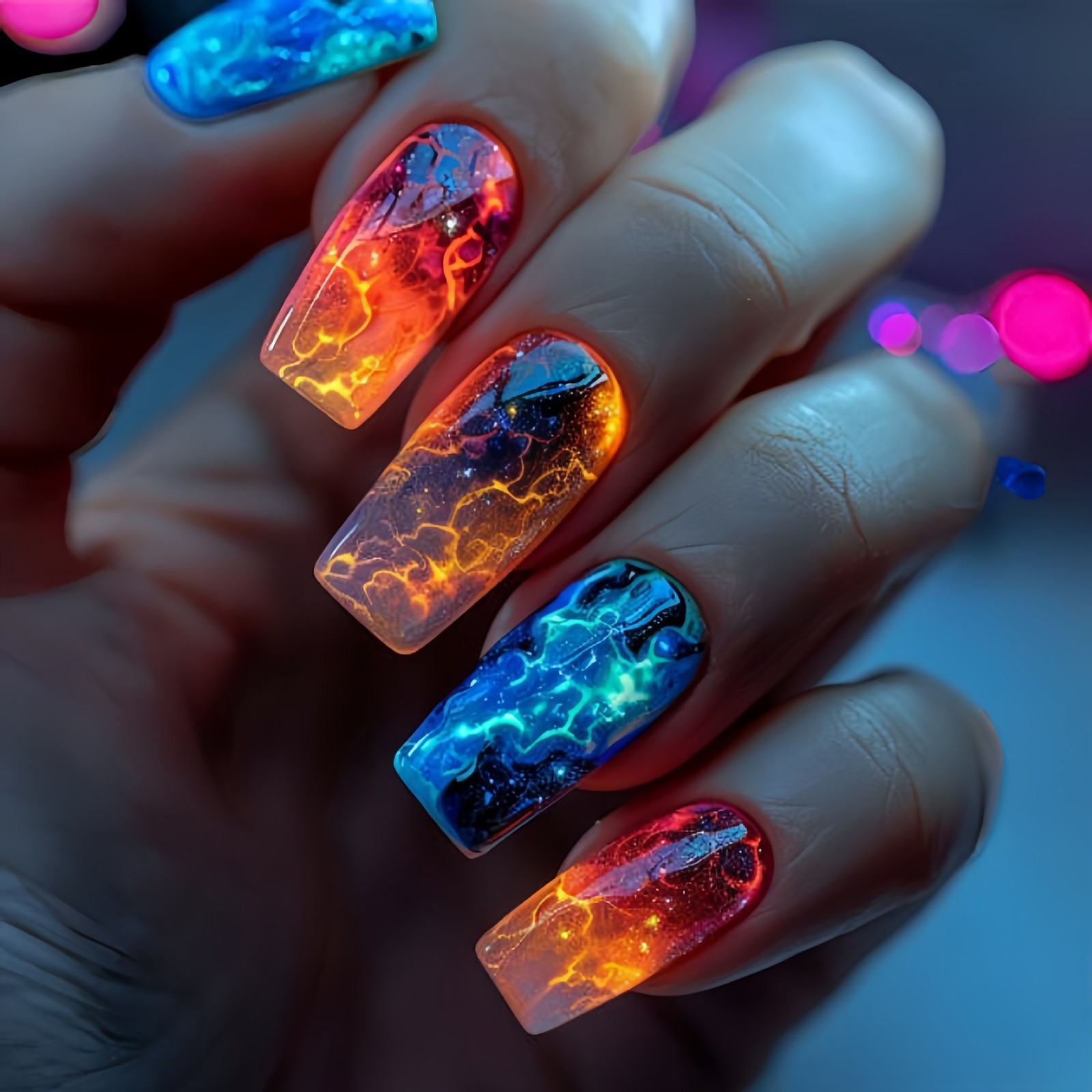 216PCS(9Pack) Press on Nails Gradient Long Square Colorful Reusable Fake Nails