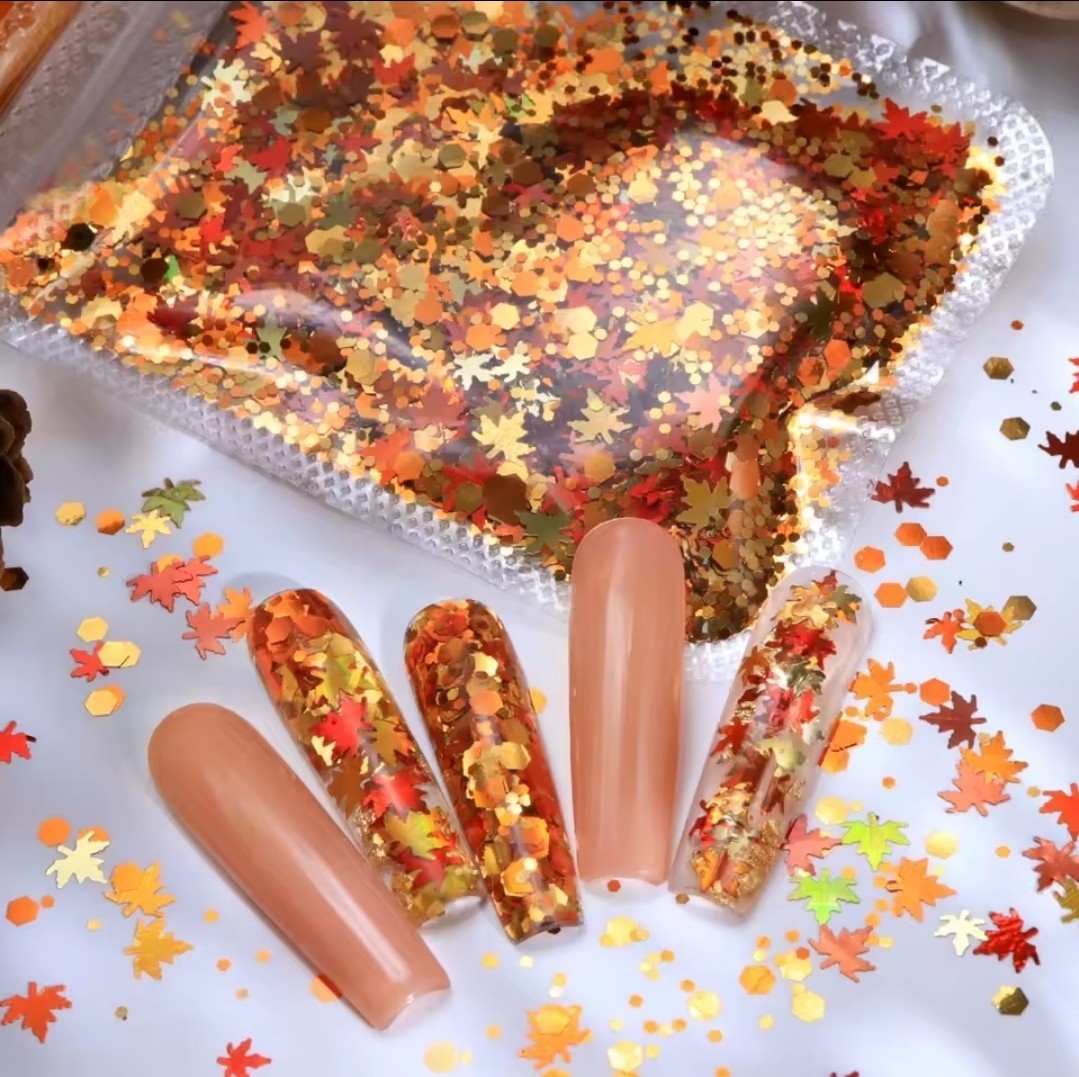 Maple Leaf Holographic Glitter Orange Color 1tsp Minibag