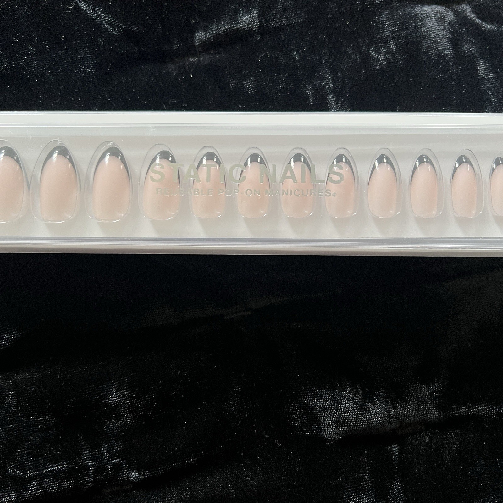 🖤 Static Nails Black French Almond Reusable Pop-On Manicure New In Box