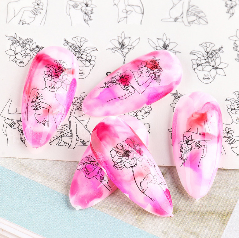 Nail Art Decals Water Transfer Stickers Black Flowers Abstract Image Skull NS11