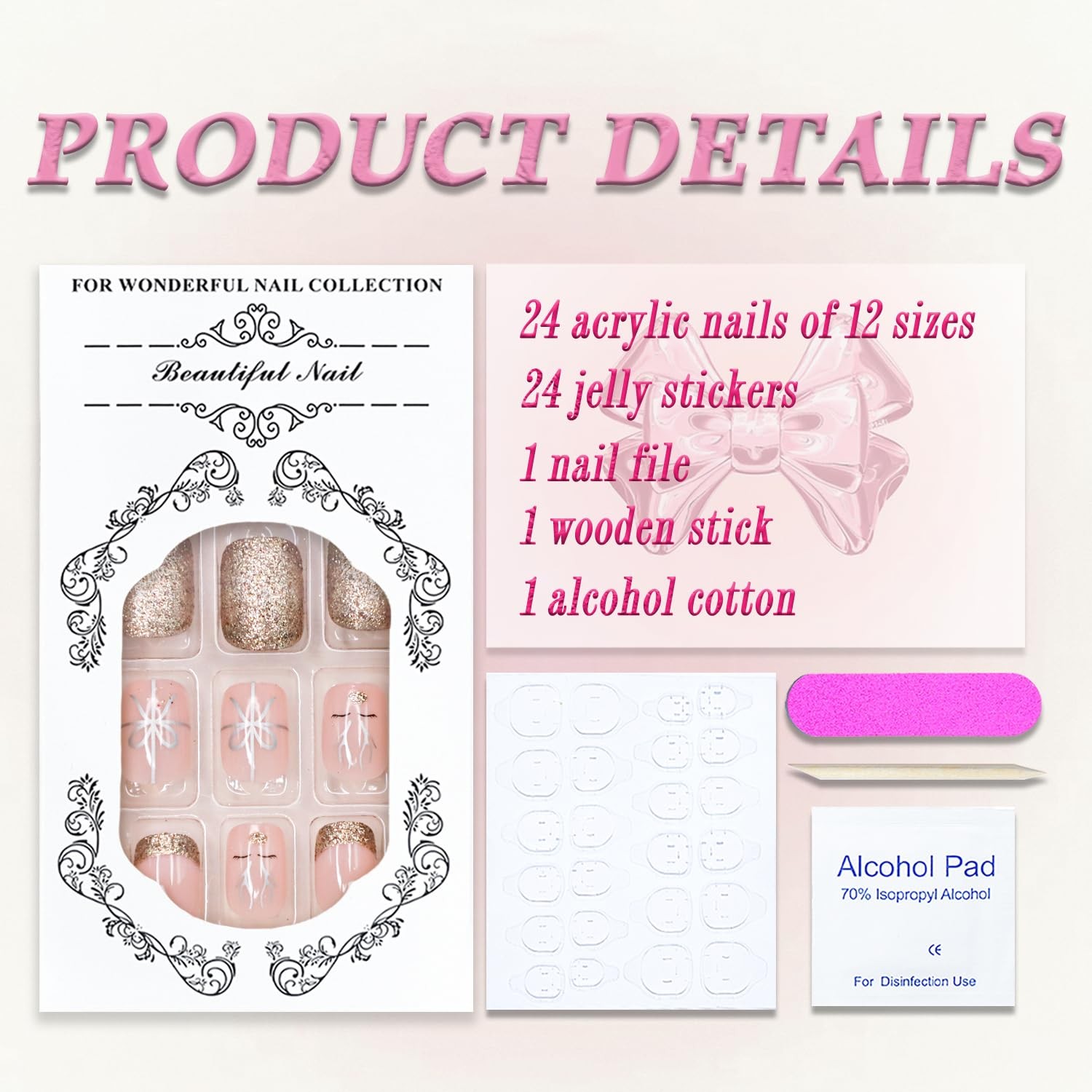 Christmas Press on Nails Short Square French Tip With Designs – Bow Reindeer …