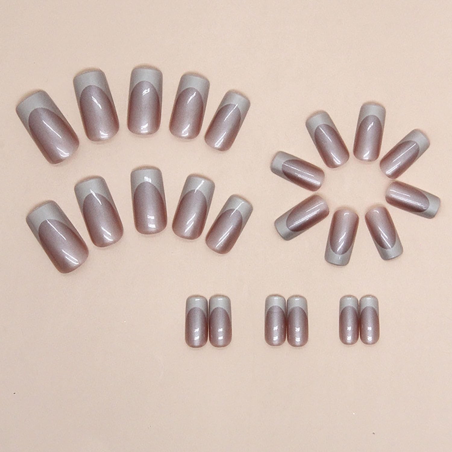 Medium Square French Tip White Flash Full Cover False Nails – 24Pcs with Glos…