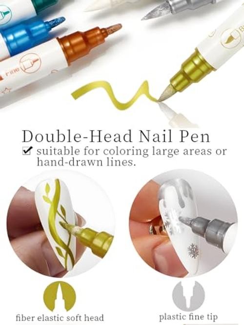 10 Colors Double Ended Metallic Nail Art Marker Pens, 3D Metallic 10 colors