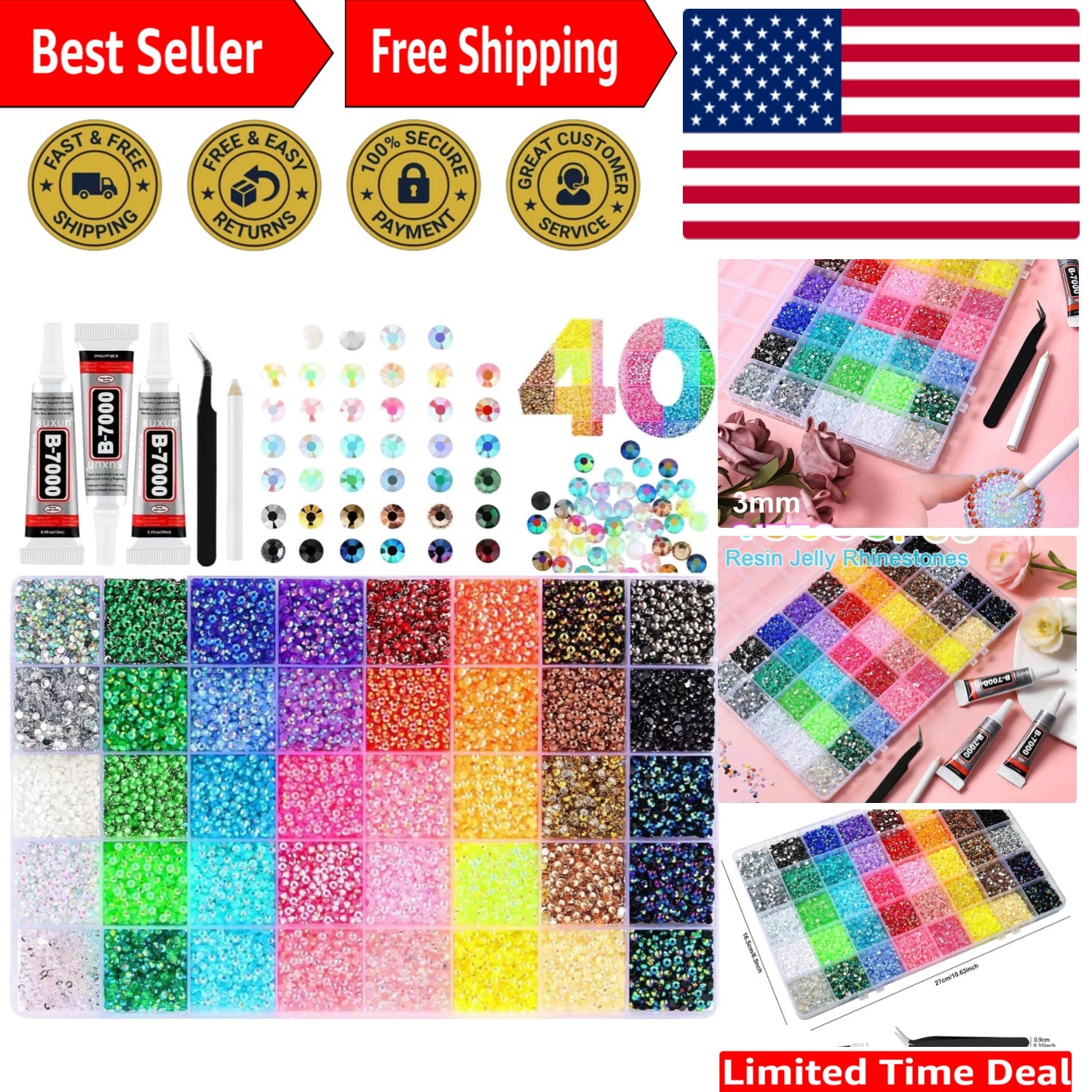 Bedazzling Kit 40 Colors Bedazzler Kit with Rhinestones Resin Jelly Rhines