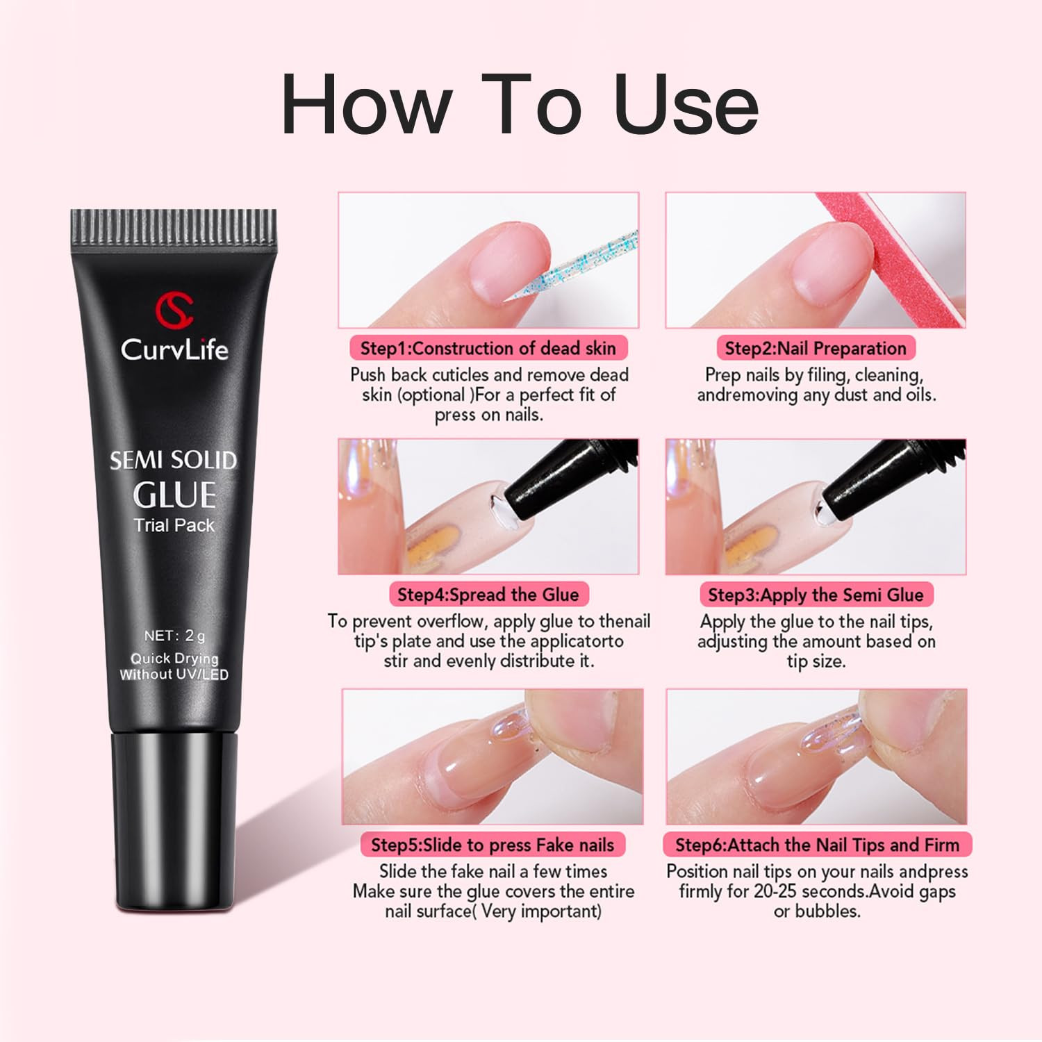 Nail Tips Semi Solid Nail Glue 2G (5Pcs) – Super Strong, Soft Glue Gel Quick Dry