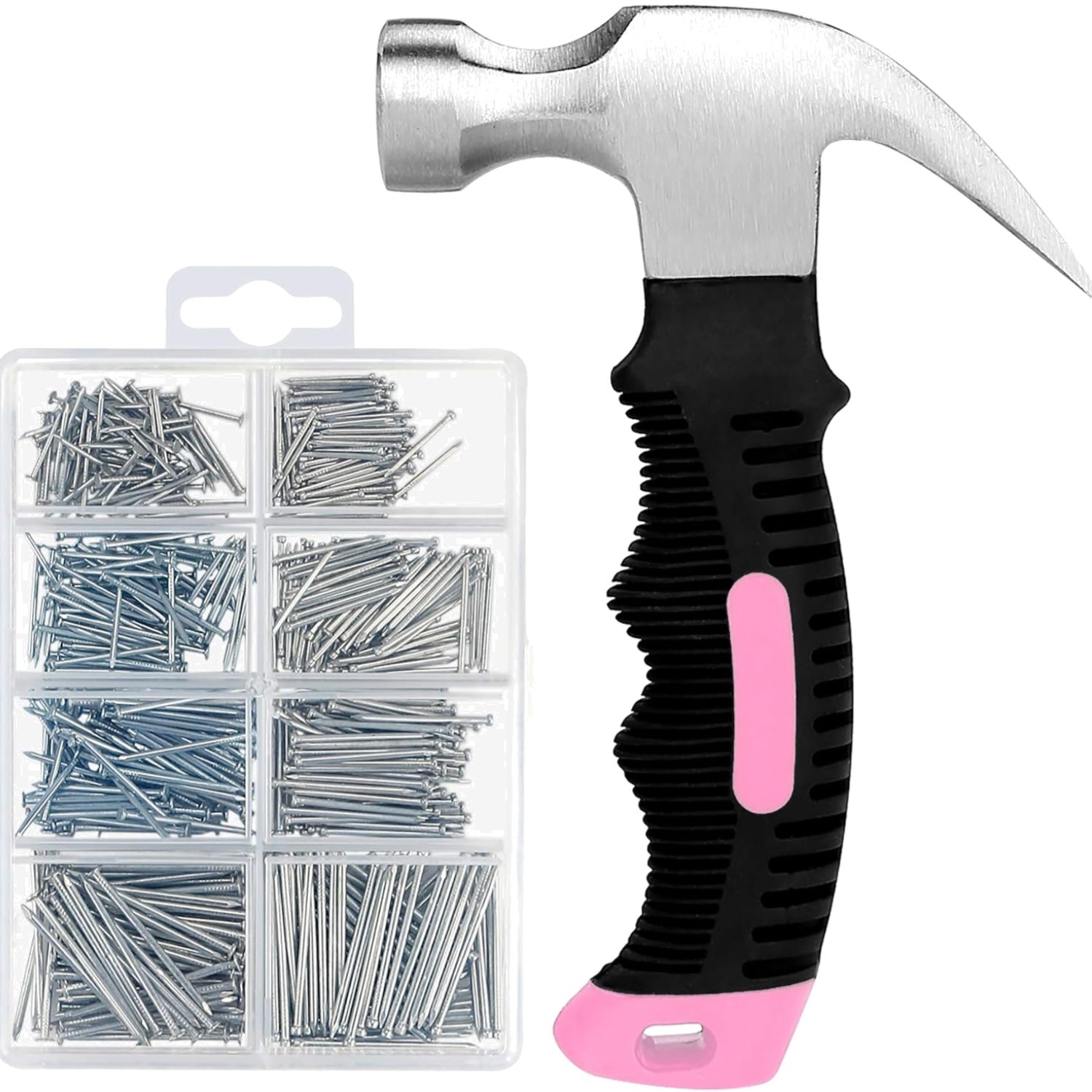 700PCs Small Nails for Hanging Pictures & 8oz Small Hammer for Women, Pink To…