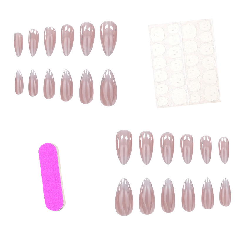48Pcs-Long Almond Nude White Gradient French Simple Daily Press on Nails