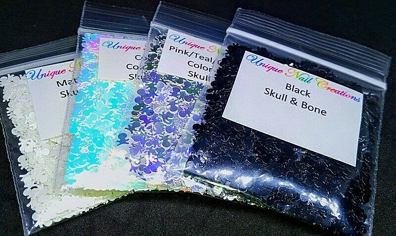 Skull & Bone Shape Glitter~You Choose~Nail•Acrylic•Gel•Body Art•Face•Festival•