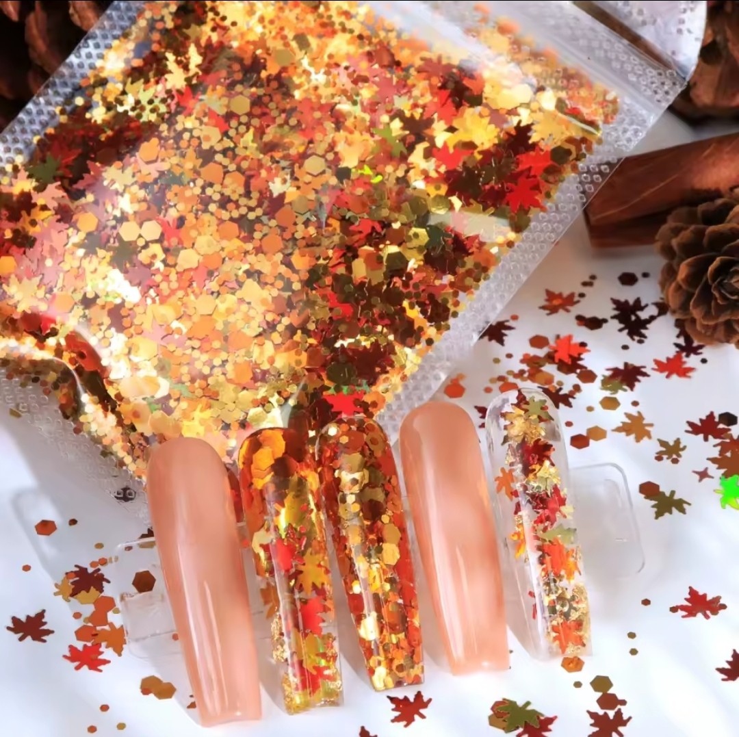 Maple Leaf Holographic Glitter Orange Color 1tsp Minibag