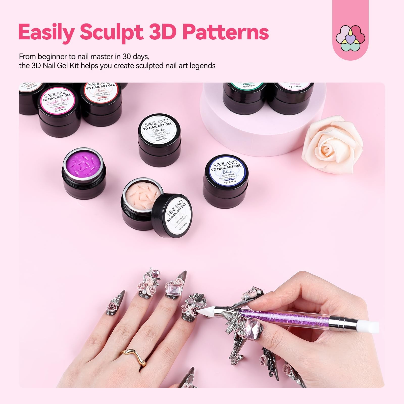 SAVILAND 3D Nail Gel Set: 12 Colors Non-Sticky 12 Sculpture Set