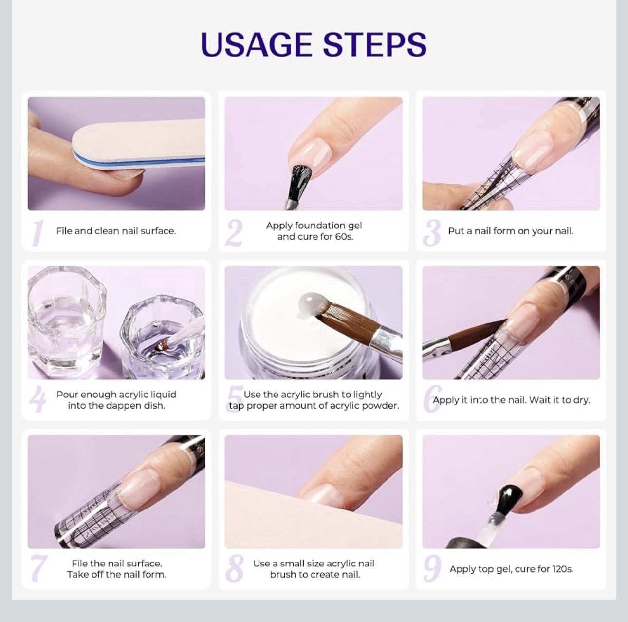 Acrylic Nail Kit Clear White Pink Powder and Liquid Set NEW