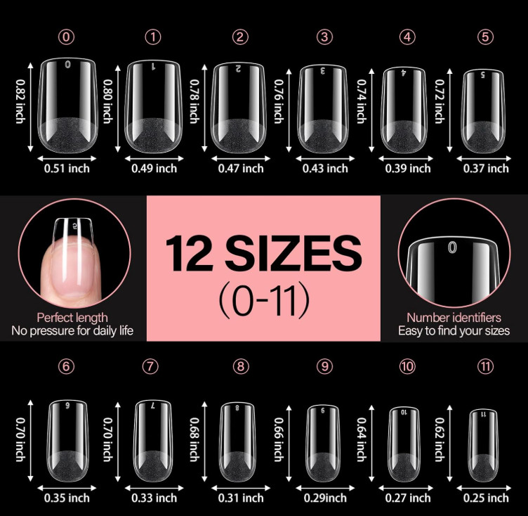 Short Square Gel Nail Tips – Full Cover Clear Half Matte Acrylic Press on Nails