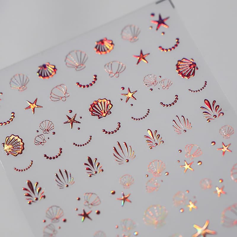 Summer Ocean Nail Art Stickers Decals 5D Embossed Pink Shell Light Nail Style-4