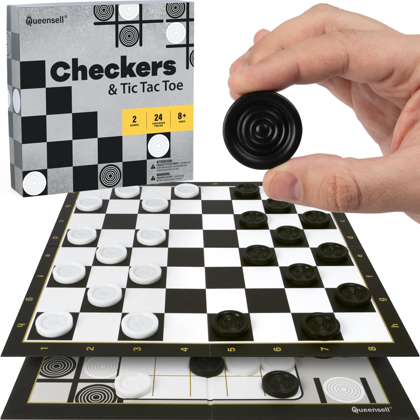 Checkers Board Game with 30 7.9 x x 0.1 inches, Monochrome Or Multi-color