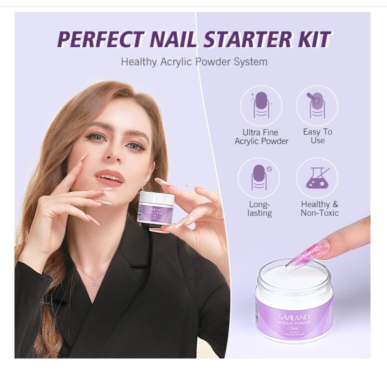 SAVILAND Acrylic Nail Kit – Clear Powder & Liquid Set With Brush, Forms, Tools f