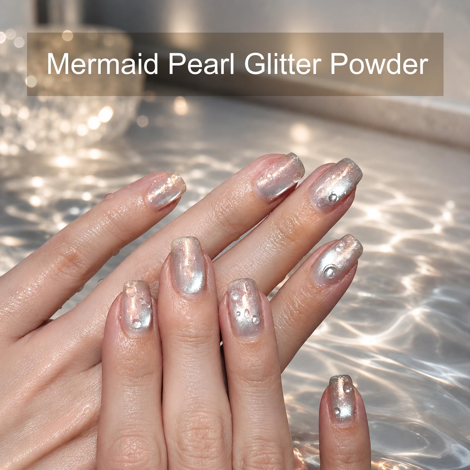 Uellipapy White Pearl Chrome Nail Powder, 2Pcs Pink Aurora and Pearl White Mi…