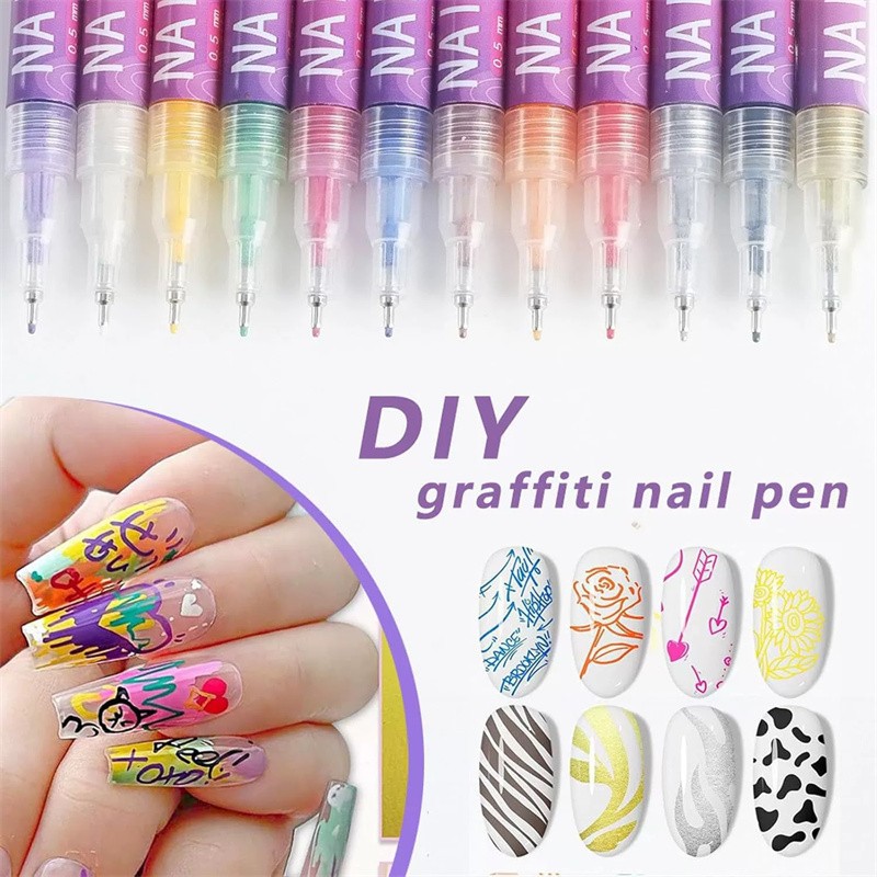 USA 12 Colors Nail Art Pens Set,Nail Art Markers Polish Pen For 3D Nail Art,DIY