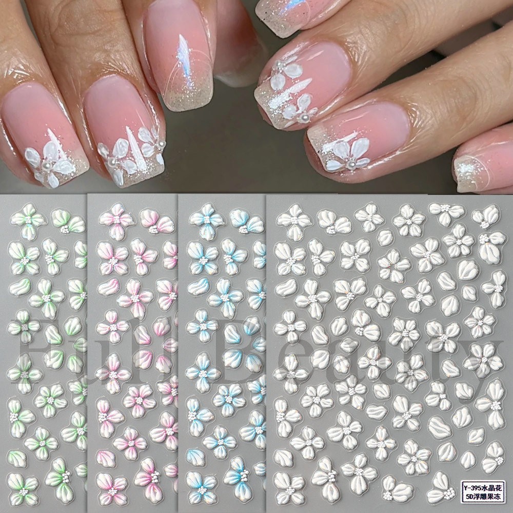 5D White Pink Flower Camellia Nail Stickers Geometric Floral Daisy Decal NH29