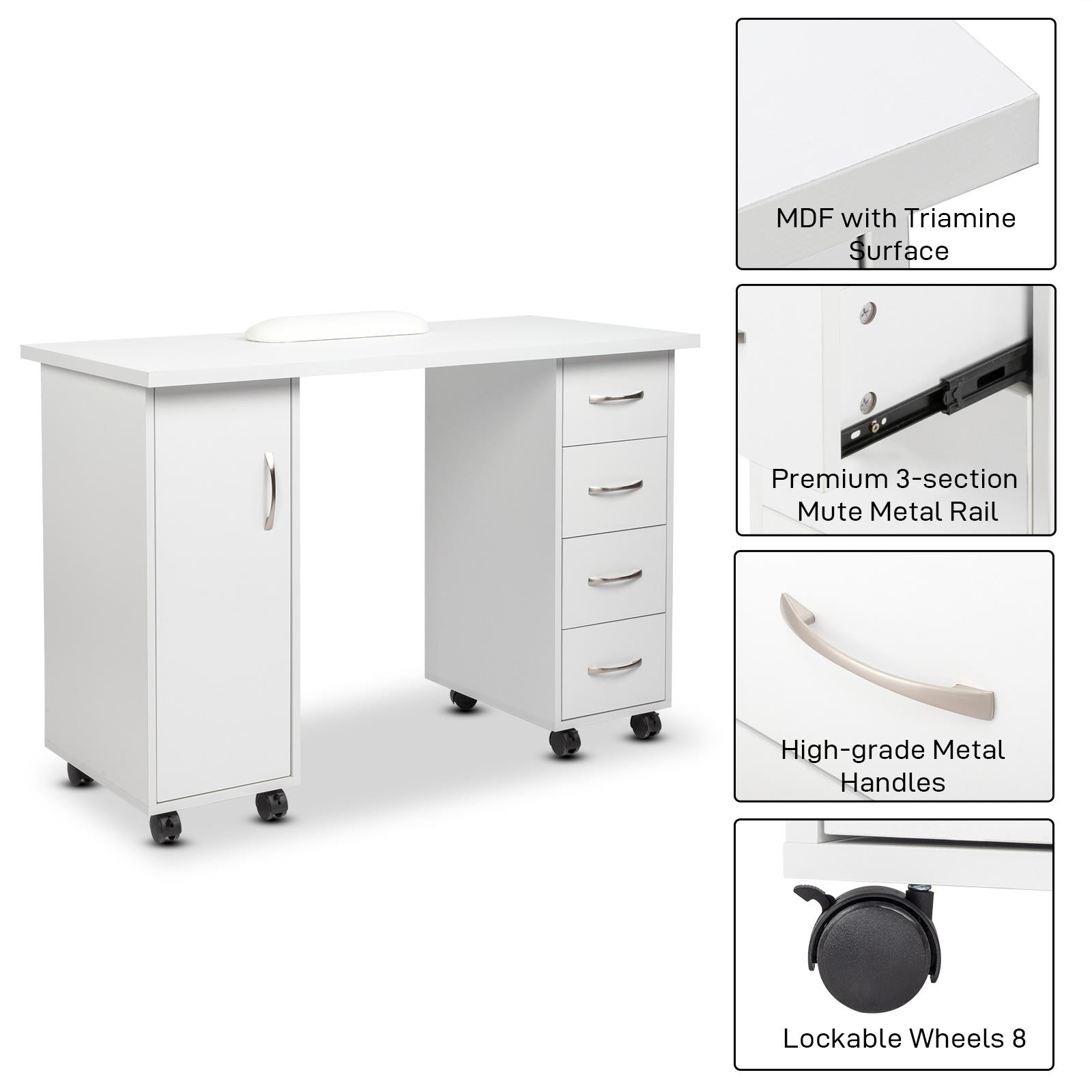 Manicure Table Nail Desk Beauty Salon W/ 4 Drawer +Wrist Rest+Wheel+Drawer