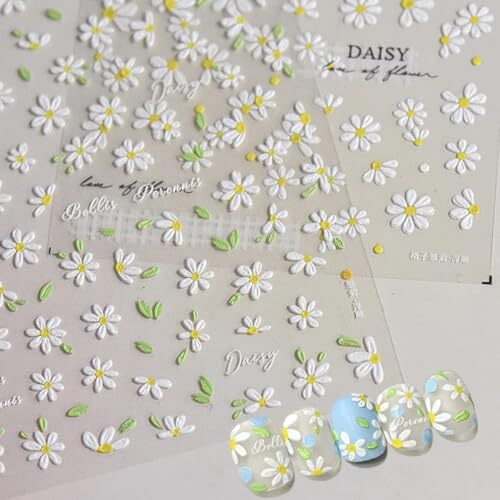 White Daisy Nail Art Stickers Flower Nail Stickers 5D Embossed Flower style2