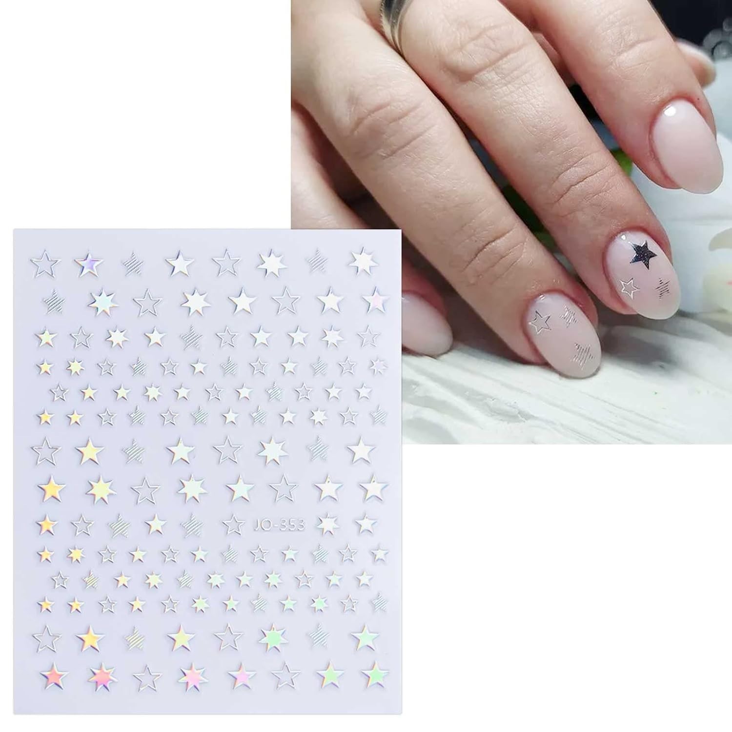 12 Sheets Nail Art Stickers Decals Glitter Holographic Star Heart Design Nails