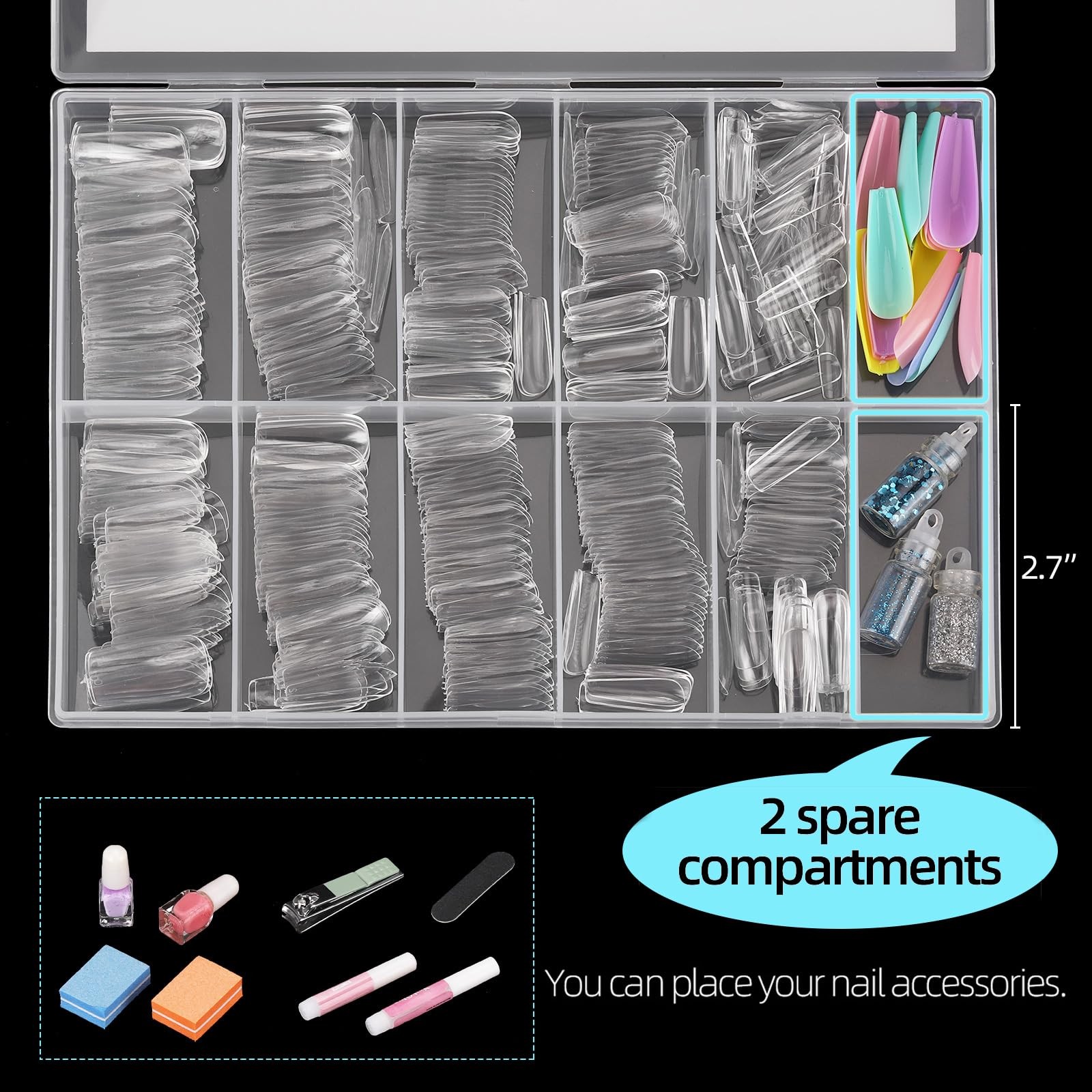 500Pcs Square Nail Tips Full Cover Clear Fake Medium, B-square clear