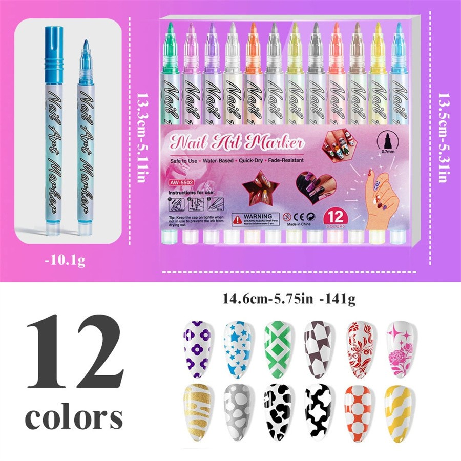 12 Colors Nail Art Pens Set, 2026 New DIY Nail Art Markers Drawing Painting Line