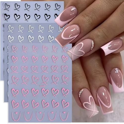 6Pcs Heart Nail Art Stickers Decals, Valentine’s Day Heart Valentines Style-4