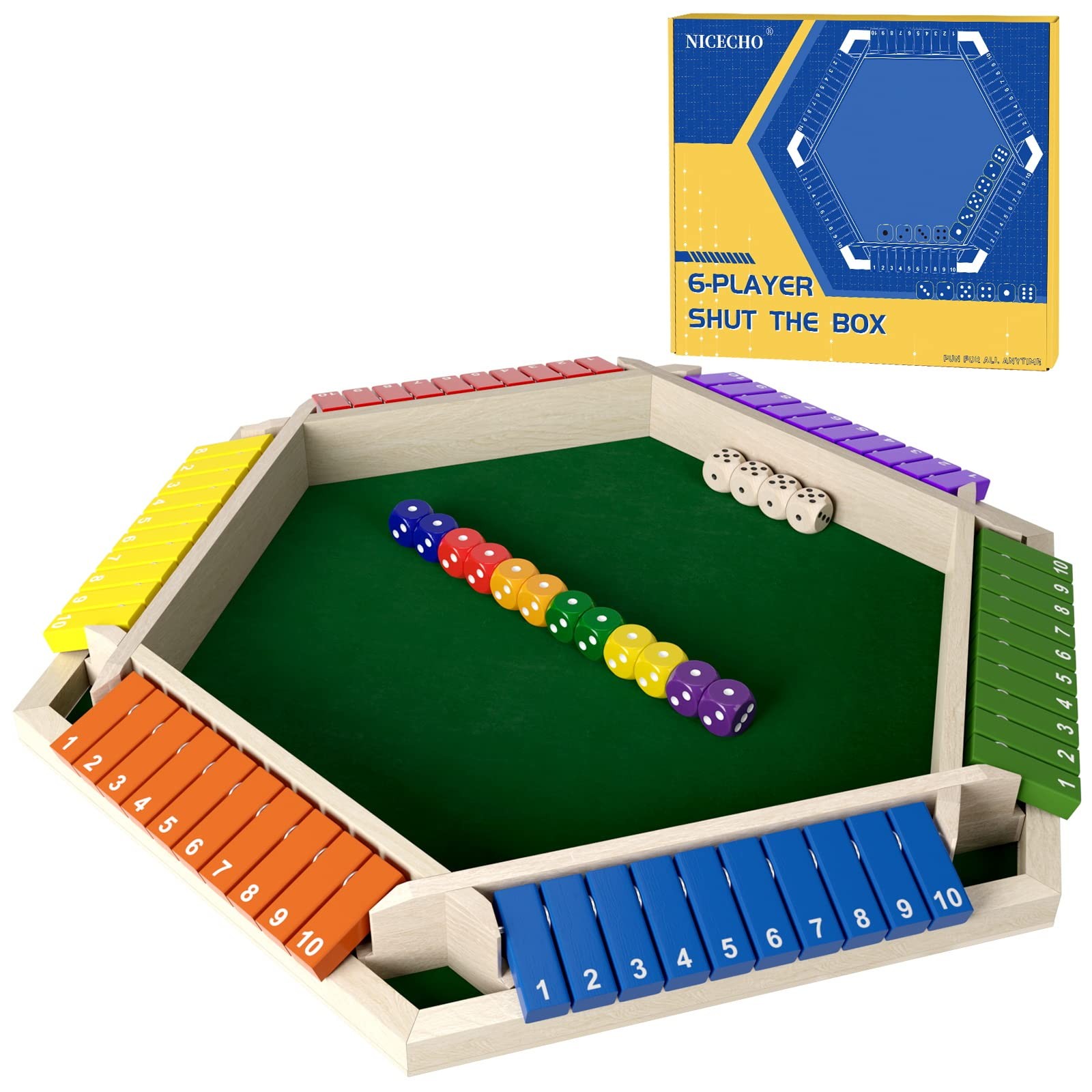 1-6 Players Shut The Box Dice Game, Multicolored-15*13 inches, Multicolor