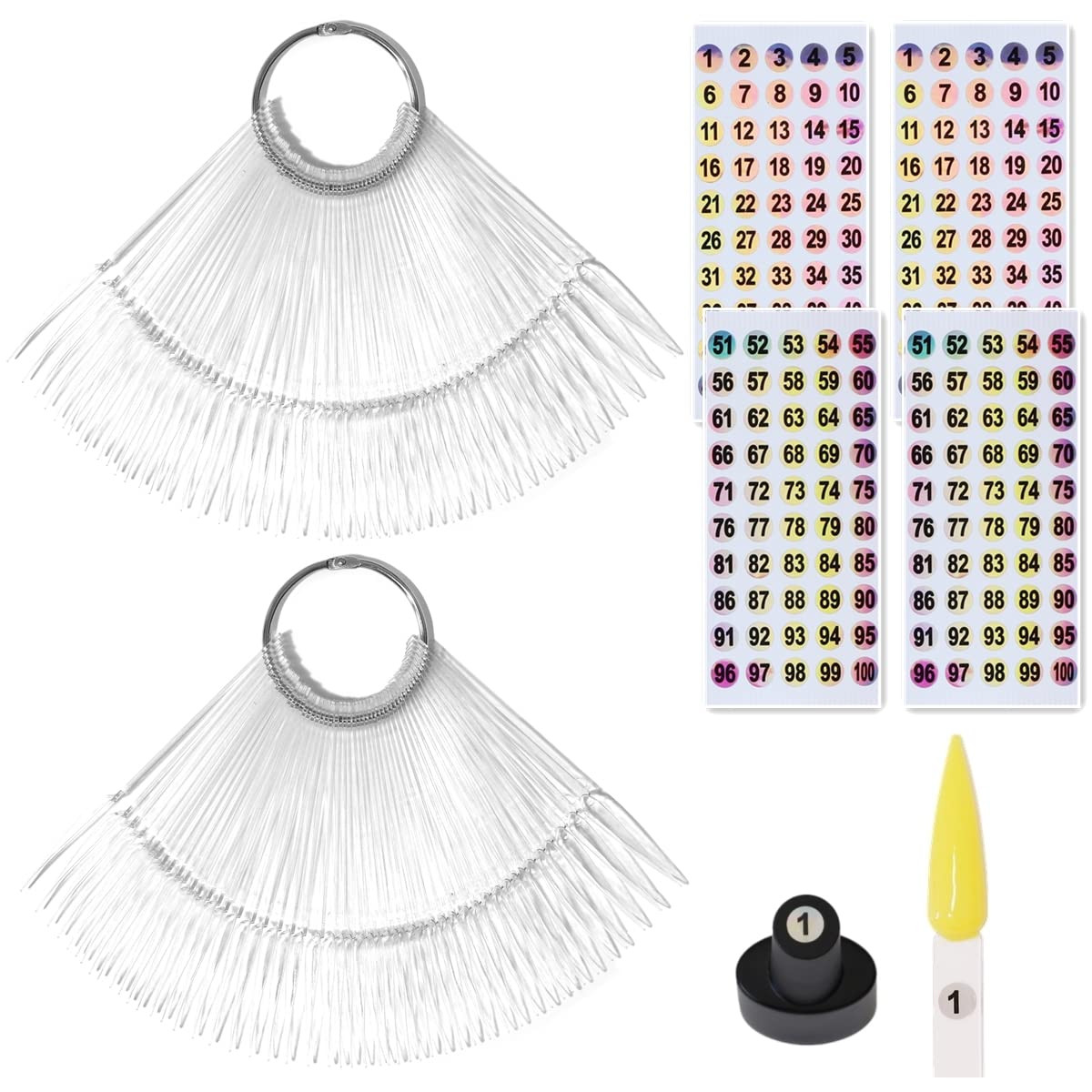 100Pcs Nail Swatch Sticks with Number Stickers Nail Color Display Stiletto Tips