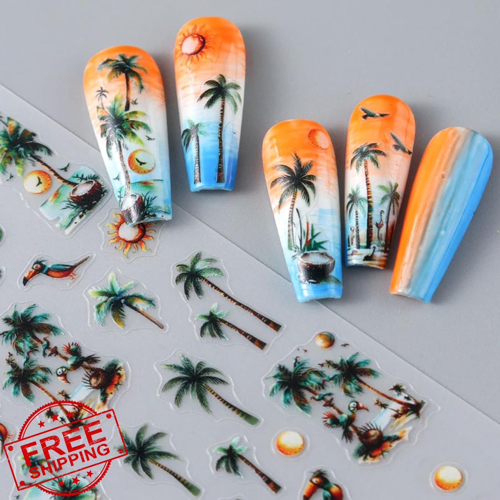IDDFEVE Summer Palm Tree Nail Art Stickers 3 Sheets