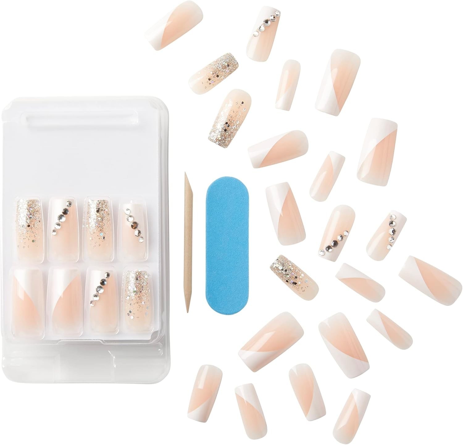 Kiss Classy Premium Press-On French Nails Manicure Long Square Glue Included