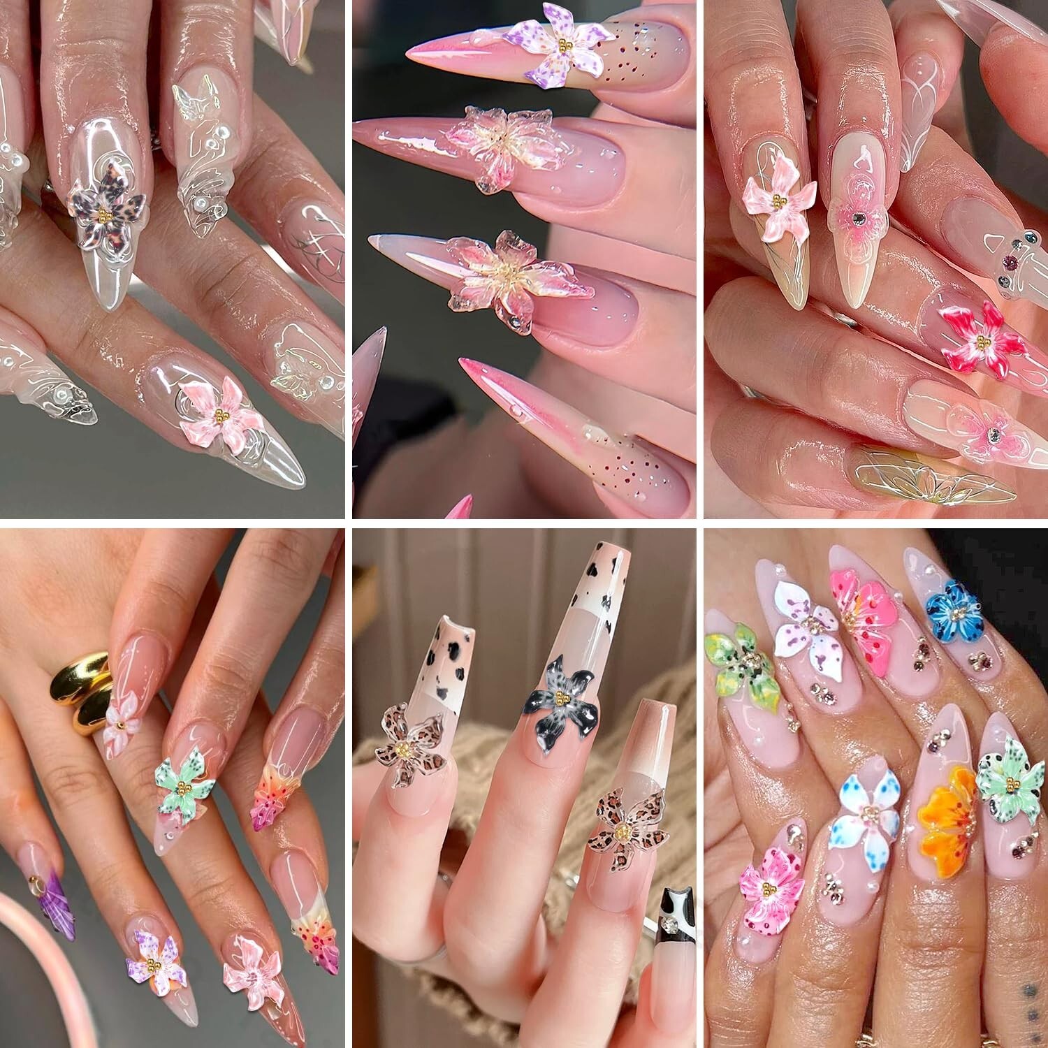 100Pcs Flower Nail Charms 3D Hawaii Flower Nails Color Soft Hibiscus Floral Art