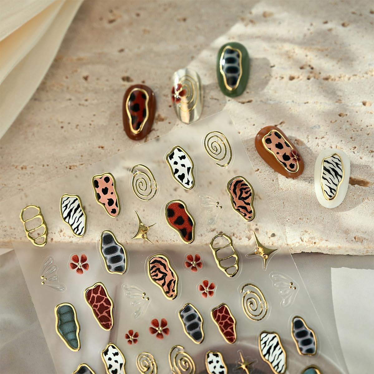 Leopard Print Nail Art Stickers 5D Embossed Retro Gold Nail Decals Self-Adhesive