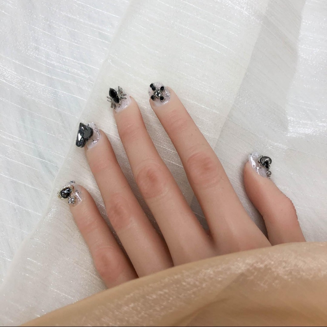 GGDDSHA Midnight Stardust Press On Nails – Handmade Nail Art