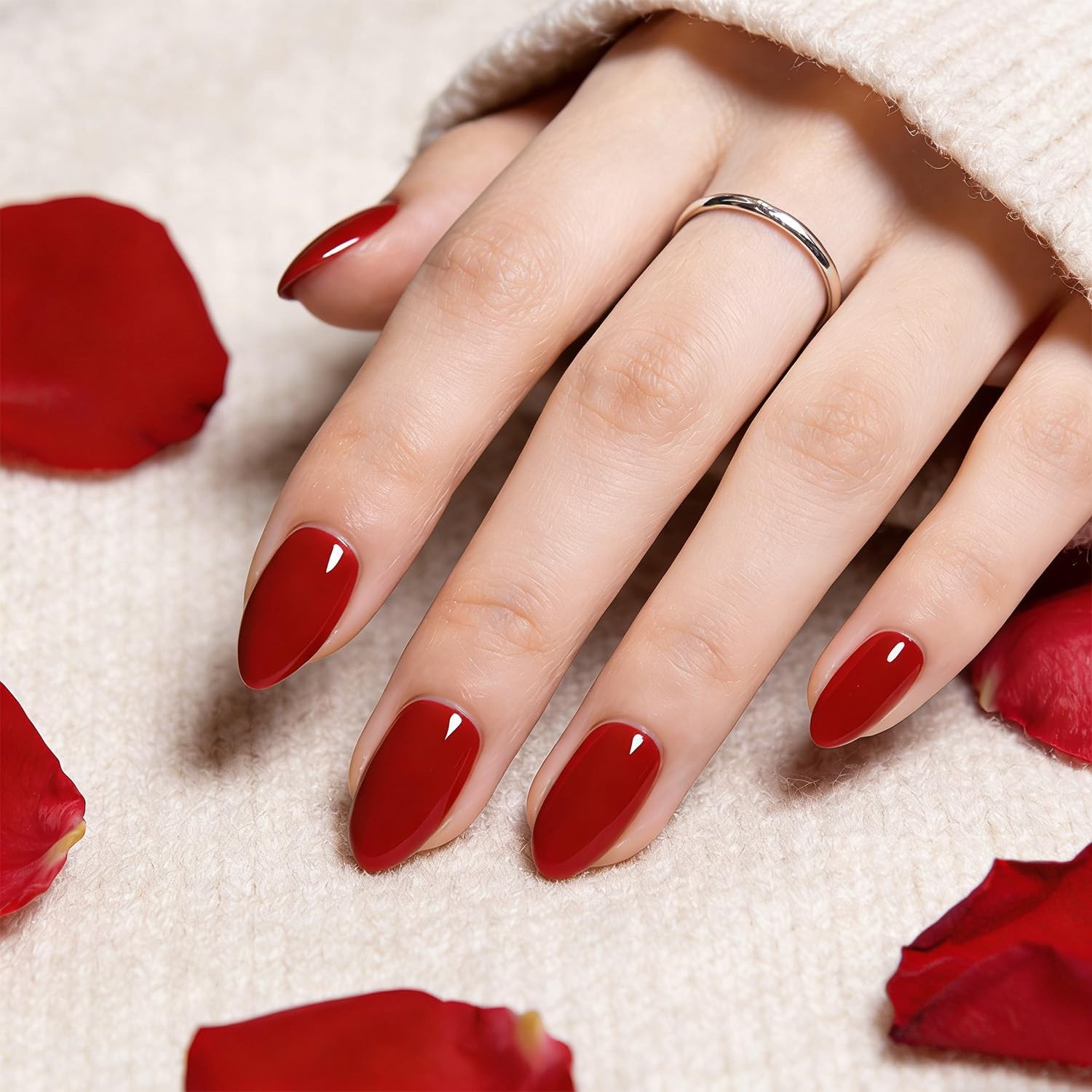 Modelones Red Press on Nails Almond, Spring Short Almond Fake Nails, Nail Kit…