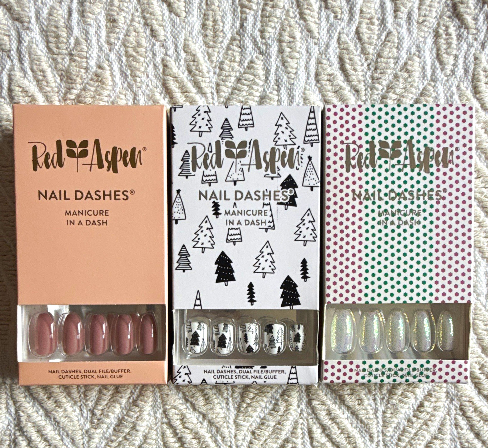 Red Aspen Nail Dashes Press-On Nails Lot 3 Pink, Glitter, Trees Acrylic Oval M