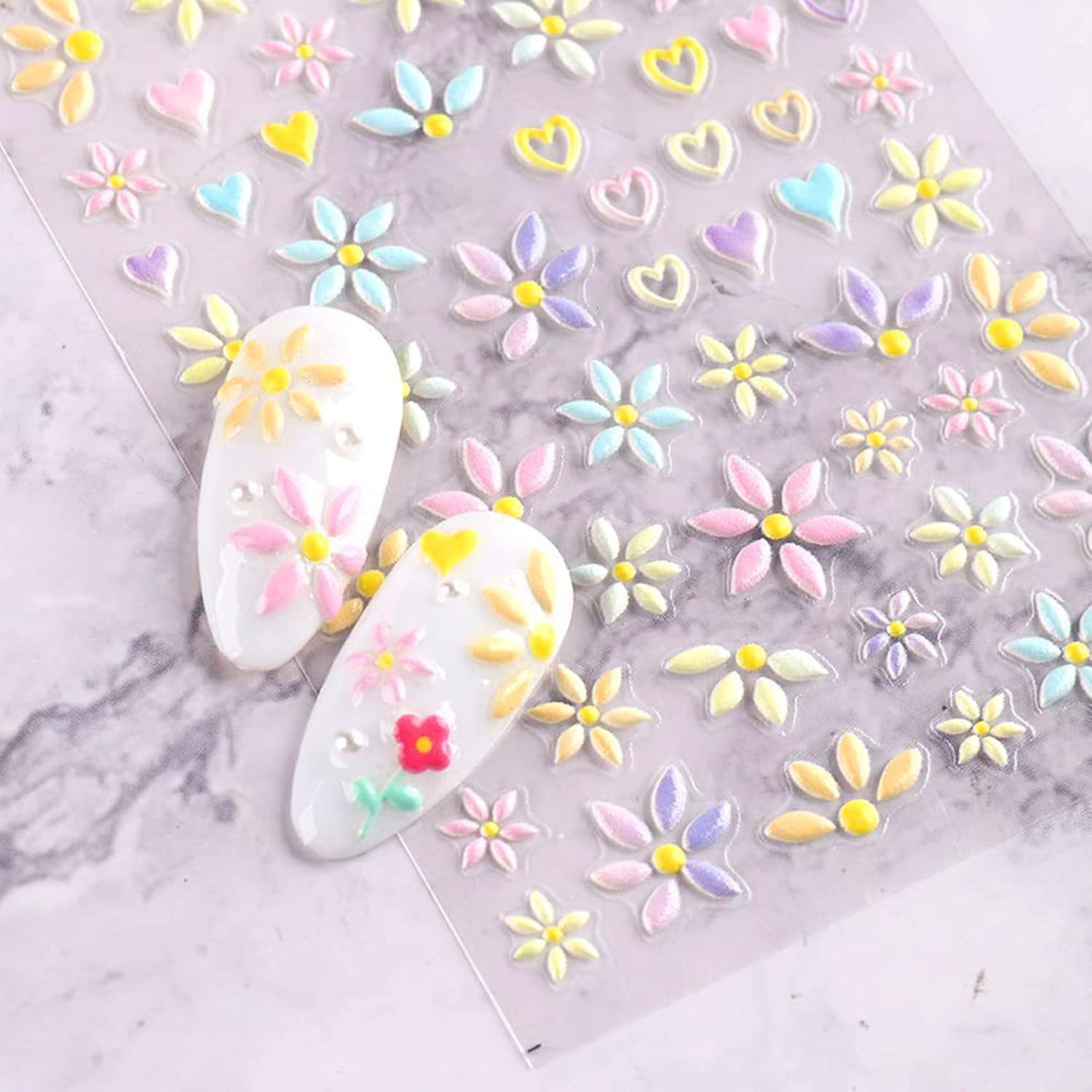 Vibrant 5D Flower Nail Decals for Creative DIY Art – Three Self-Adhesive Sheets