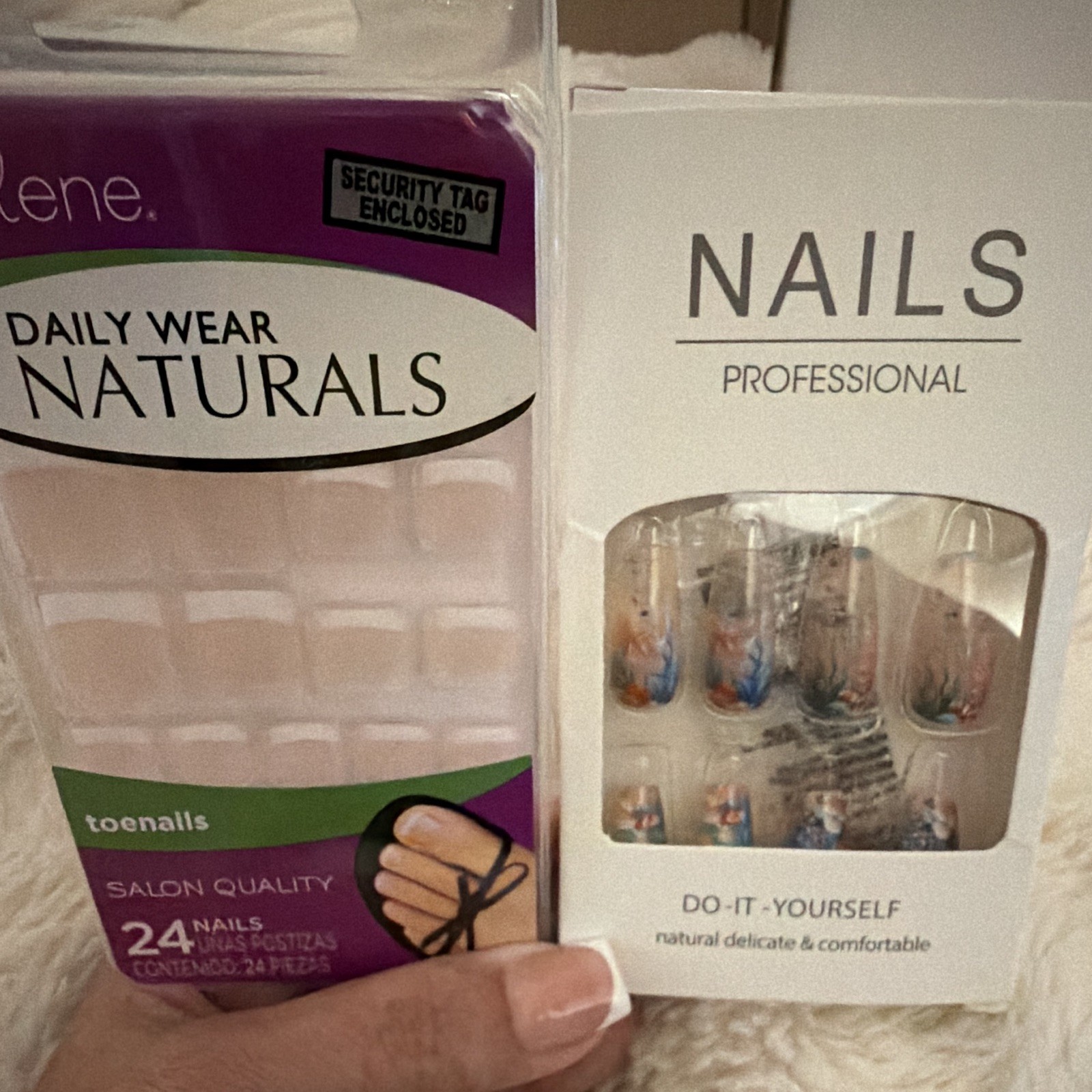 Nailene Press-On Nails Ocean Theme Square Short Shiny Multicolor Toe/Finger