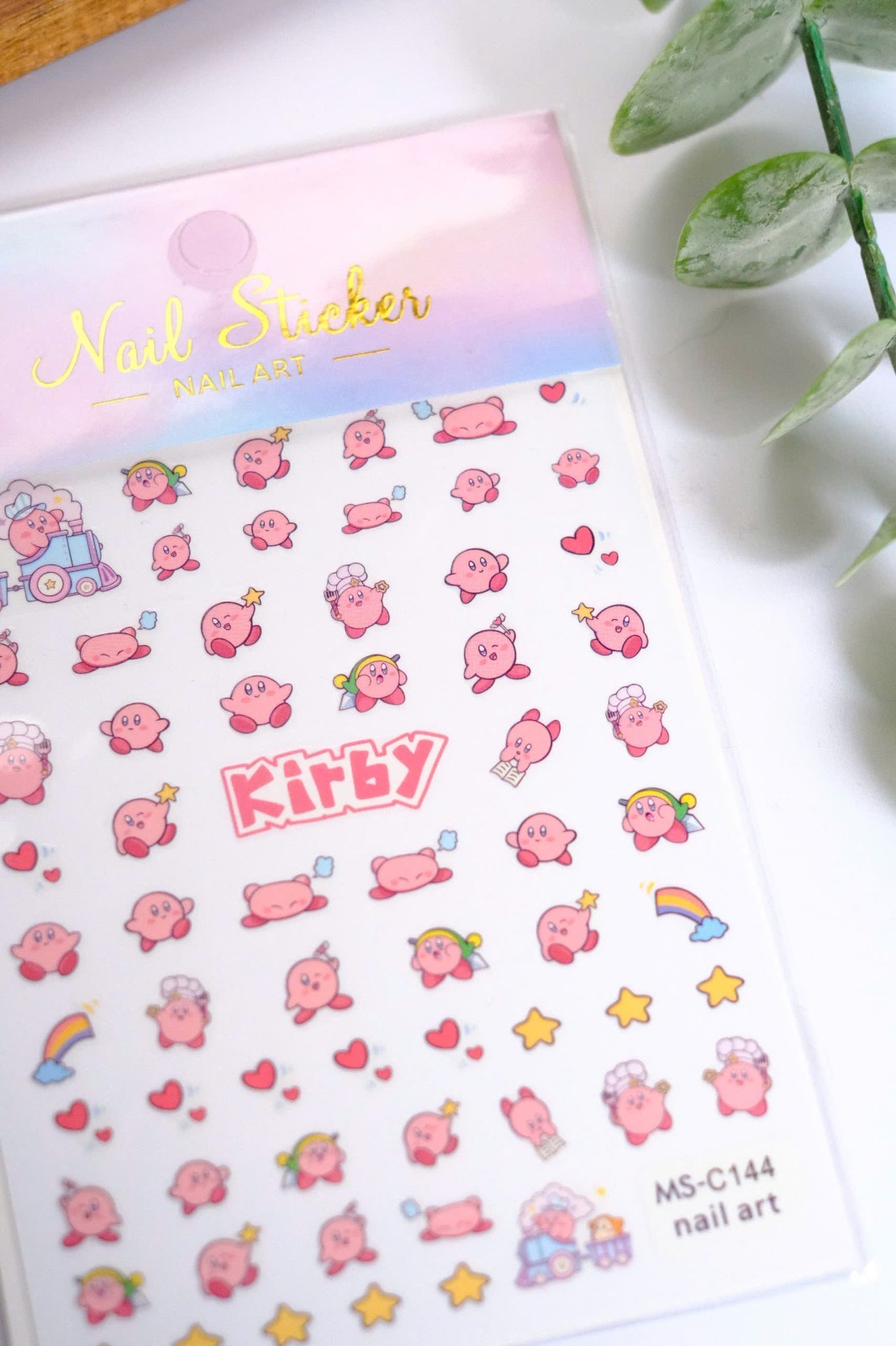 Kirby Flat Nail Stickers Pink Anime Nail Supplies include of +40 Stickers