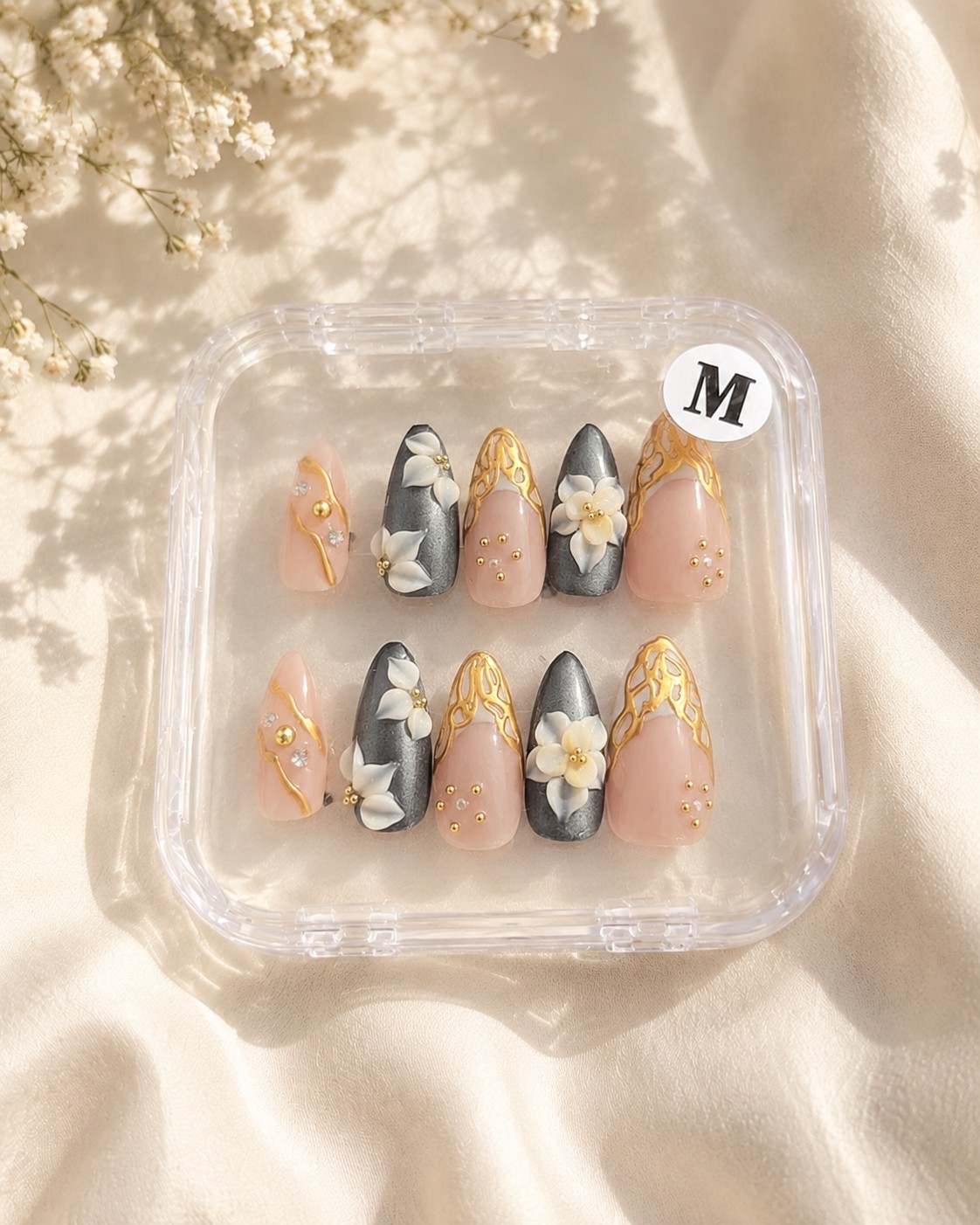 Luxury Handcrafted Press-on Nails Medium Set. 10 Nails. New In Box