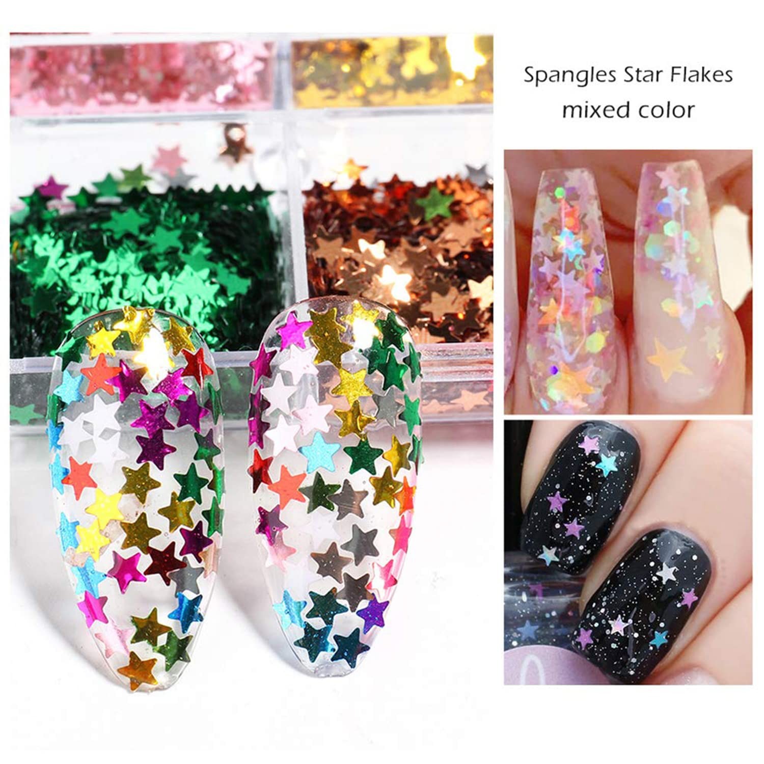 Stars Sequins, 3D Sparkly Five-Pointed Star Nail Flakes, 12 Color Star Nail A…