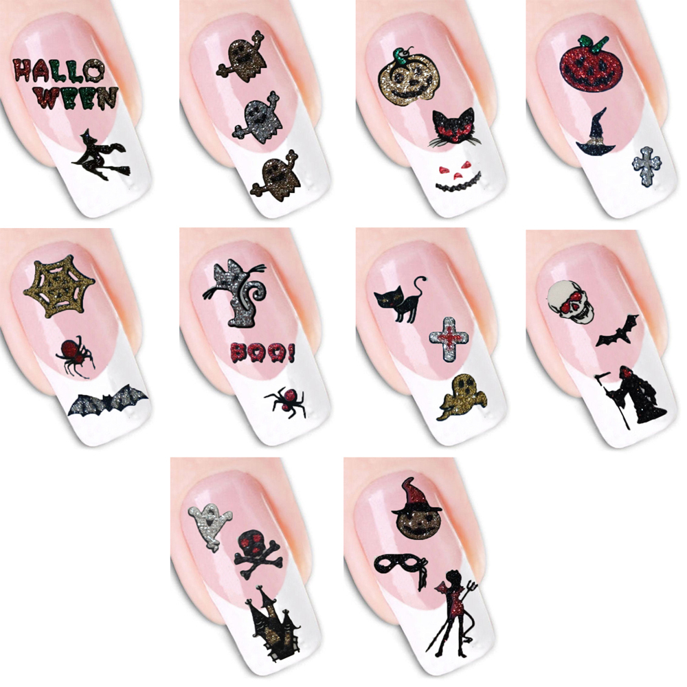 Halloween 3D Nail Art Glitter Stickers Decals Transfers Gothic Goth
