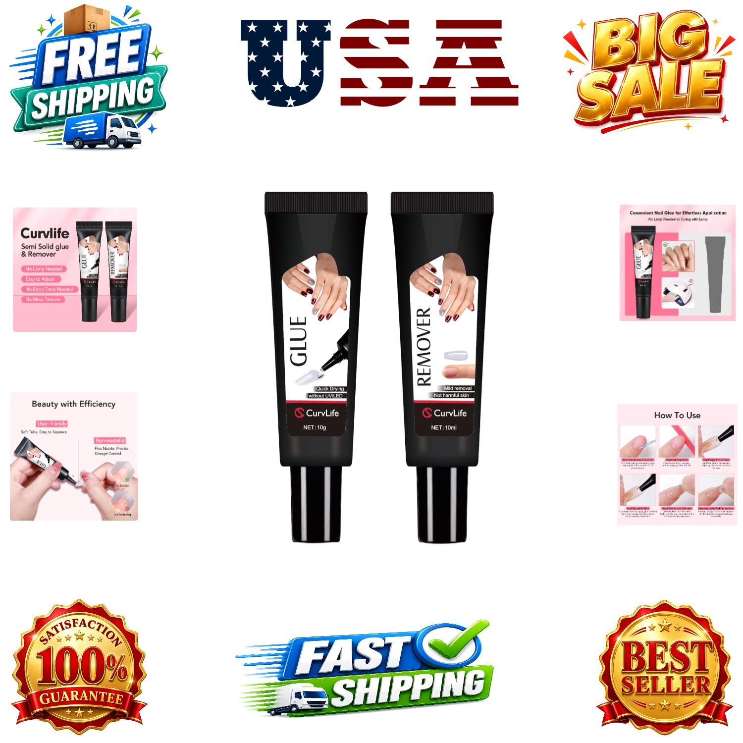 Newly Upgraded Quick Drying 10g Semi Solid Nail Glue with 10ml Remover for Pr…