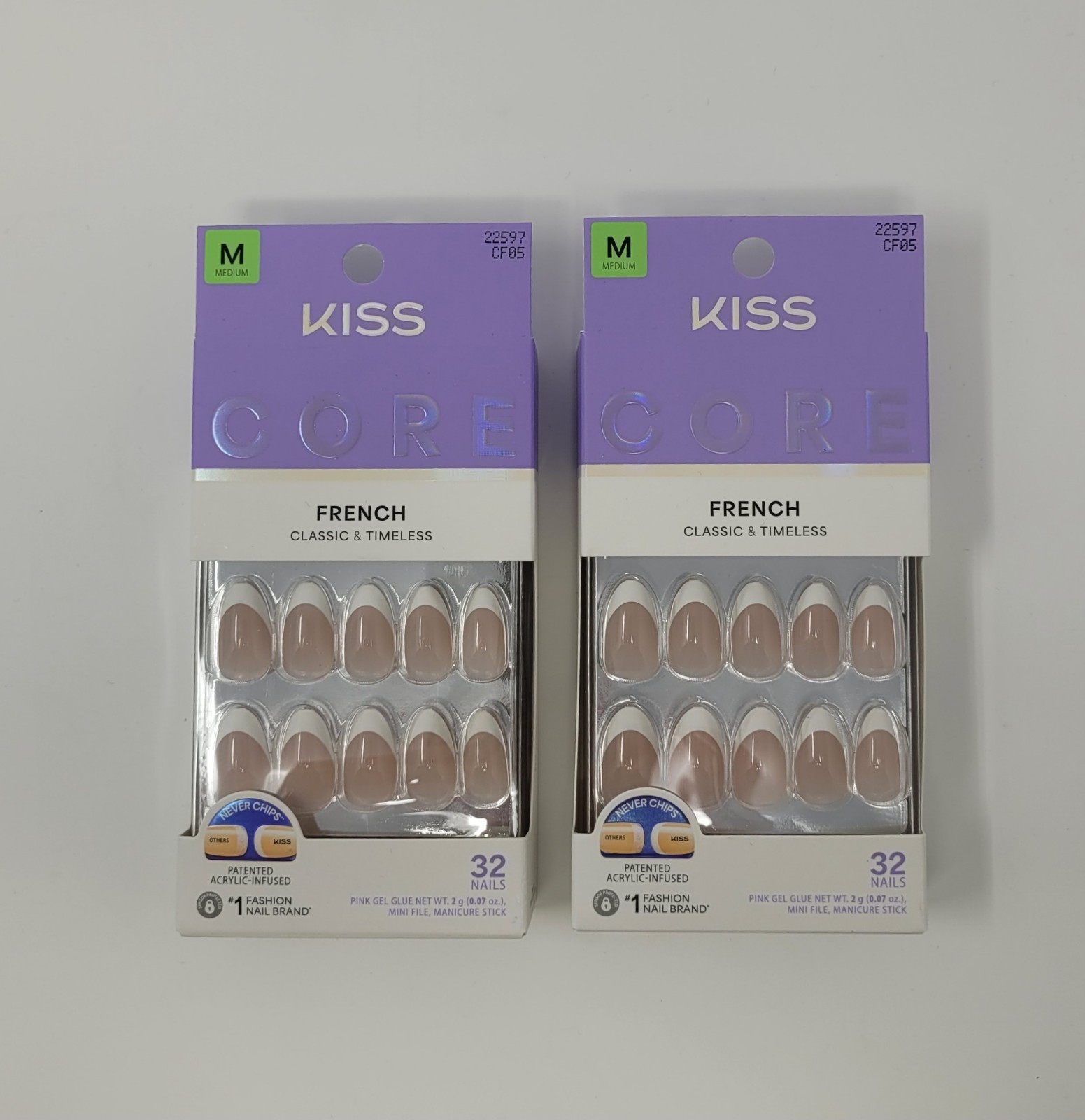 Kiss Core French Press On Nails Classic & Timeless Medium Squoval 32 Ct- 2 Boxes