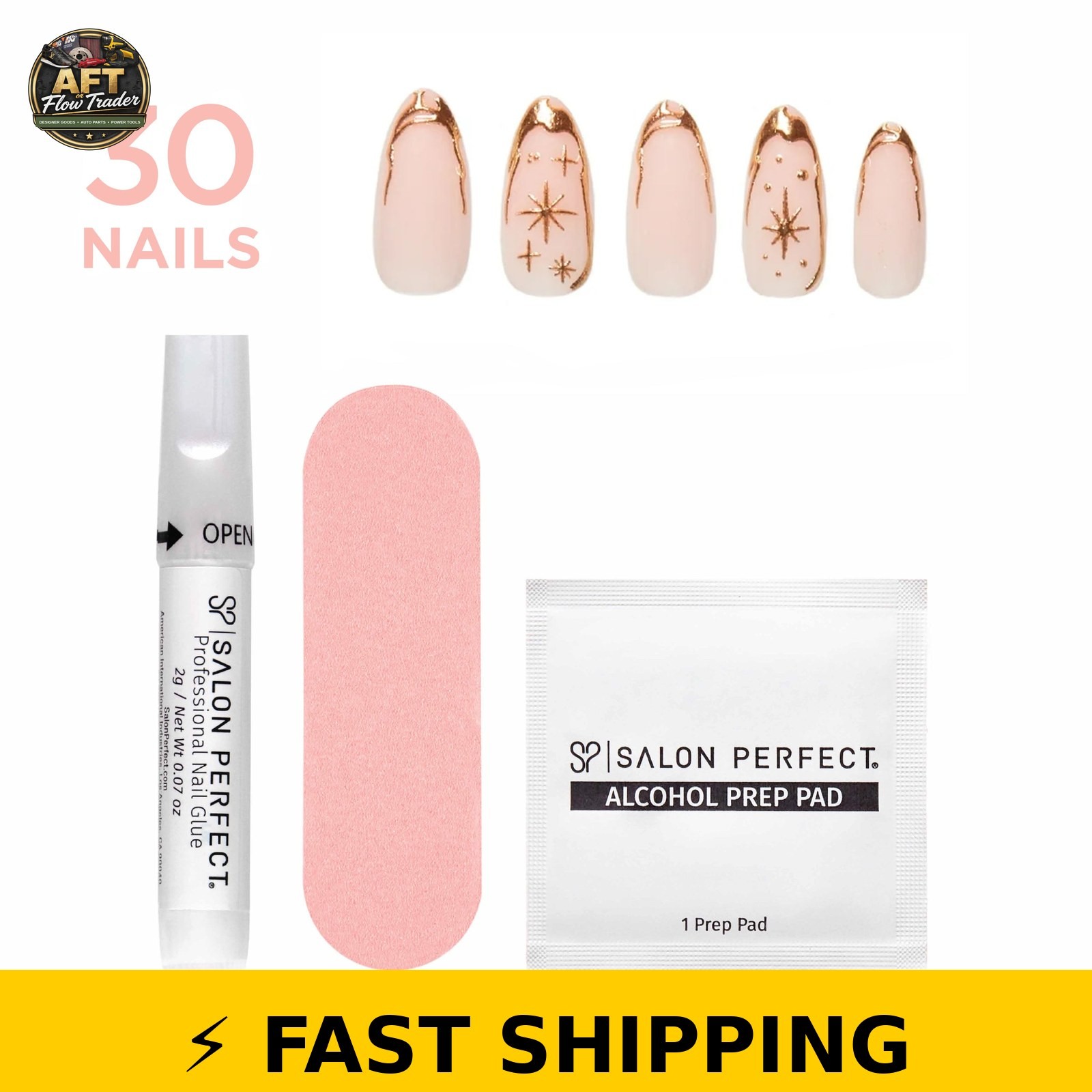 Salon Perfect 308 Viral Nail Edit – Gold Cosmic Press On Nails