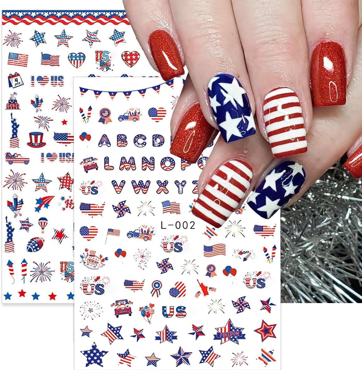 6 Sheets Independence Day Nail Stickers for Nail Art Happy 4Th of July Nail Art