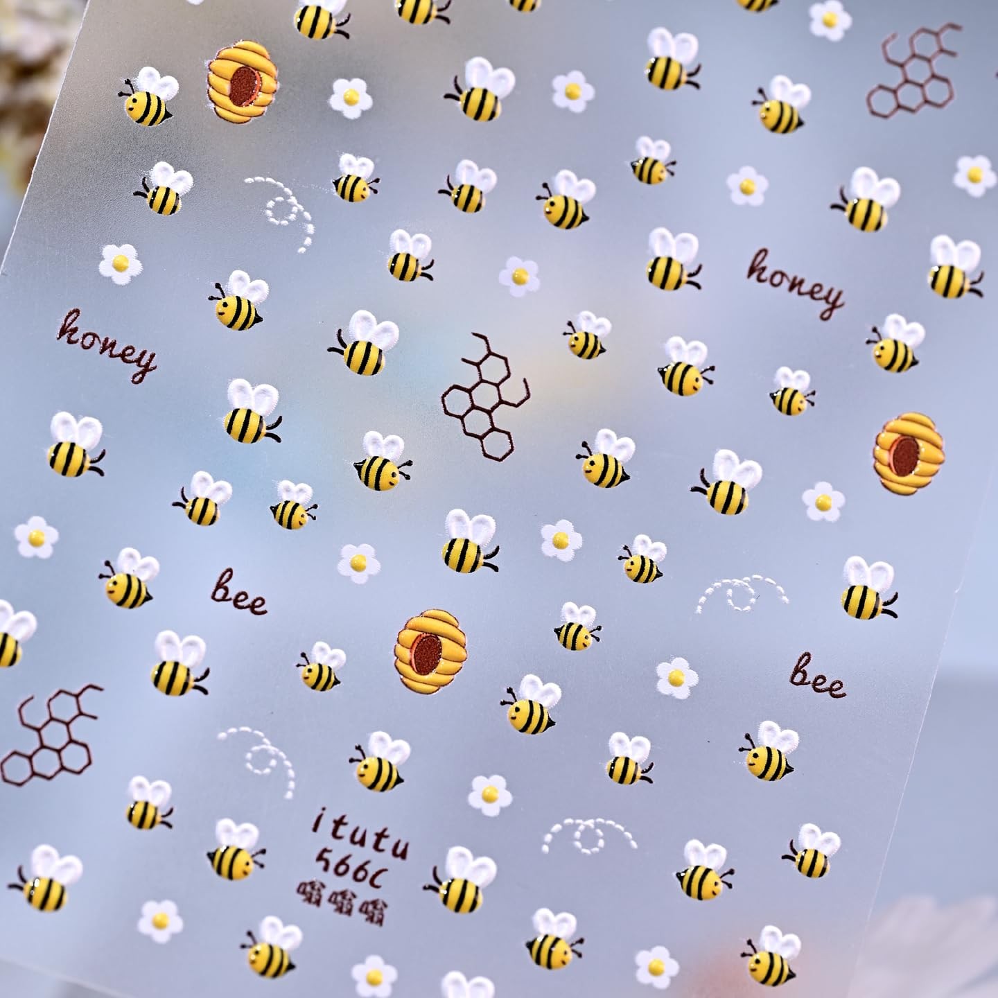 1 Sheet Flower Nail Art Stickers 5D Embossed Cute Bee Nails Decals Spring Dai…