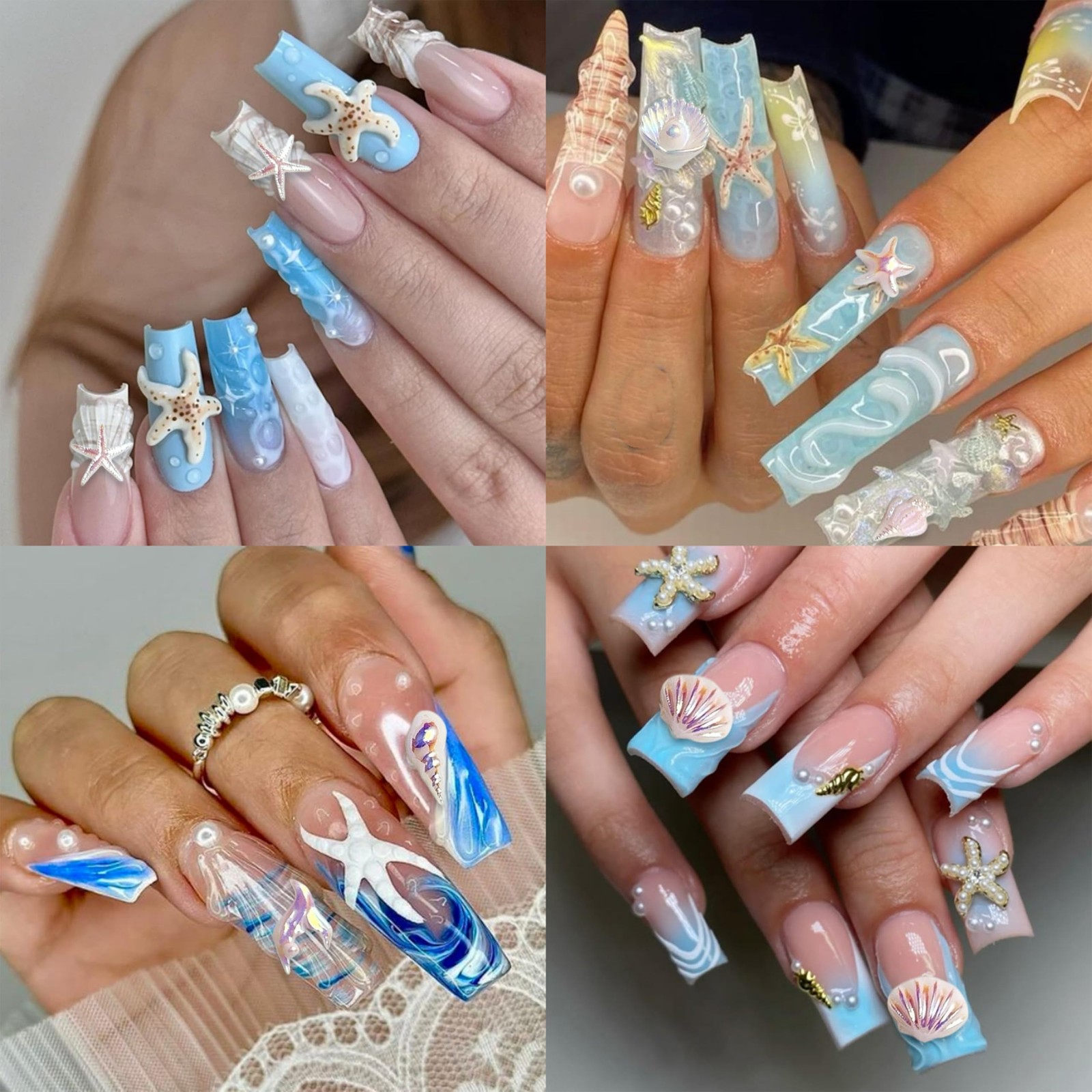 150Pcs Summer Beach Nail Rhinestones Ocean Theme Shell Starfish